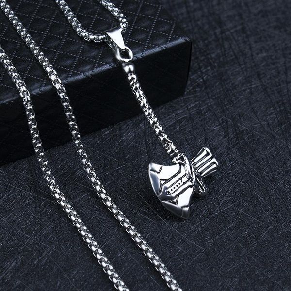 

pendant necklaces cool men ornament jewelry axe titanium steel retro tomahawk men's necklace accessories, Silver