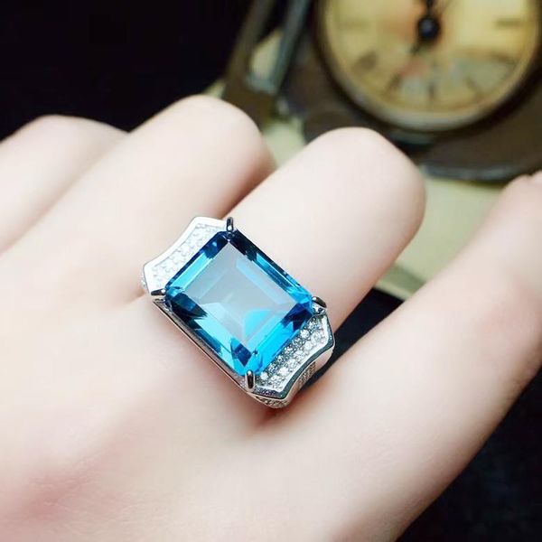 

cluster rings per jewelry men ring natural real blue z 10*12mm 9ct gemstone 925 sterling silver q2042933, Golden;silver