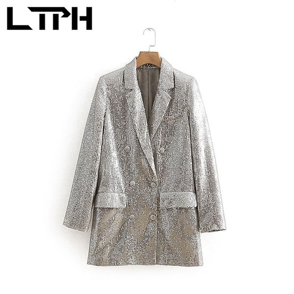 

ltph fashion sequin loose casual women blazer vintage party long lady suit coat elegant chic blazers jackets spring 210423, White;black