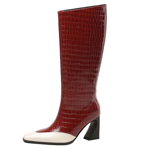 

boots autumn winter authentic women knee-length knight fashion pointed toe color matching mid-heel comfortable high, Black