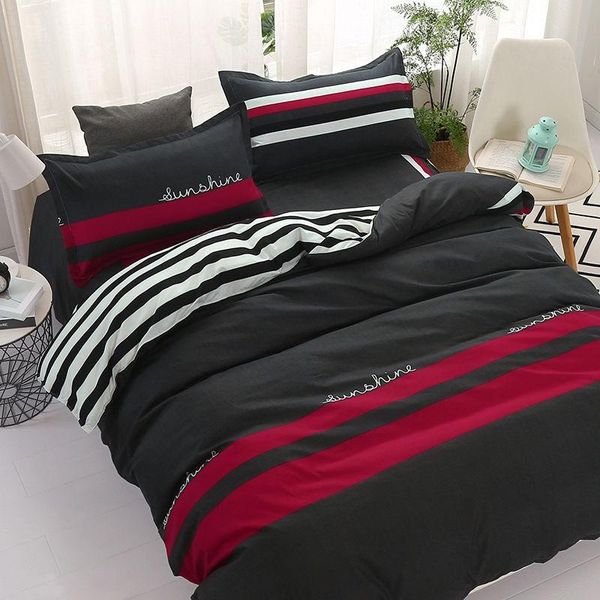 

solid color stripes bedding set 4pcs luxury comforter cover  size super soft bed linens sets