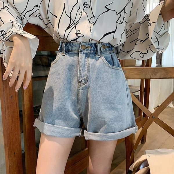 

high waist denim shorts womens jeans summer korean style loose slim fit versatile pants super short fashion, Blue
