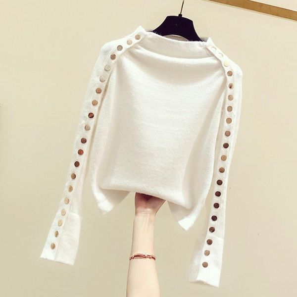 

women's sweaters the korean version of fall 2021 button-embellished half turtleneck thickened pullover sweater women harbor style botto, White;black