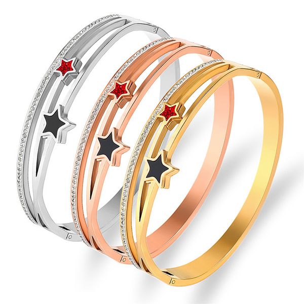 

women bangle korean fashion versatile stainless steel jewelry star crossed diamond bracelet wholesale of handrings womens bracelets, Black