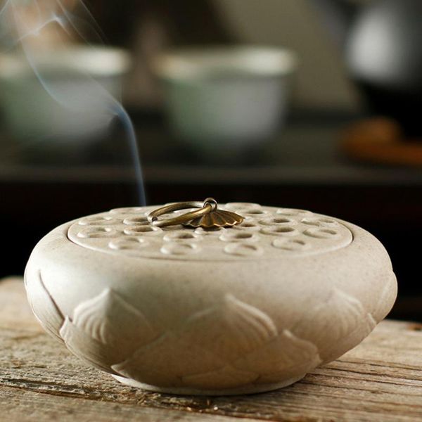

fragrance lamps retro incense burner elegant dish lotus shape holder tray ash catcher for home (retro sands)