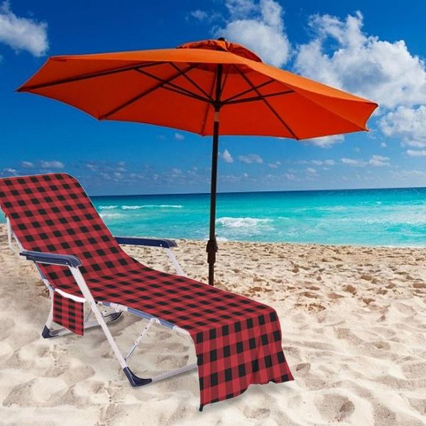 

chair covers chequered beach towel cover with side storage pockets for pool sun sunbathing vacation lounger
