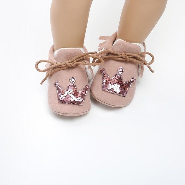 

first walkers born baby girl shoes winter moccasins boots with fur crown non-slip footwear crib pu walker 0-18ms