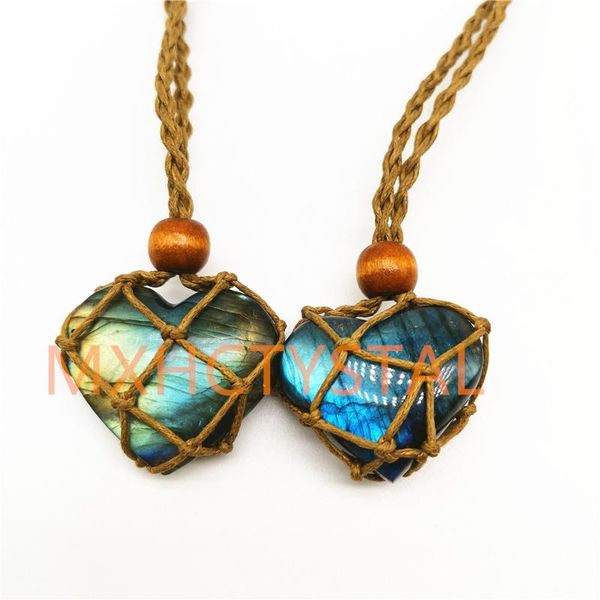 

decorative objects & figurines natural stone labradorite heart pendant wrap braid necklace yoga macrame energy gift healing crystal jewelry
