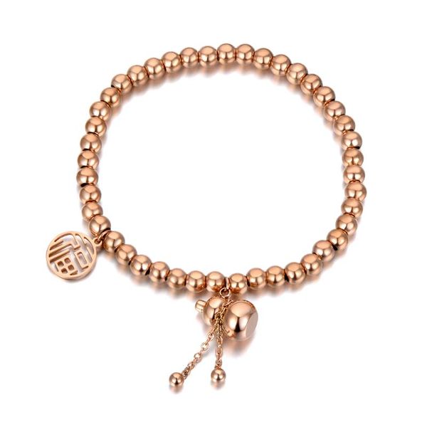 

beaded, strands ethnic chinese style stainless steel good luck & gourd charm bracelets for women rose gold beaded bracelet b20138, Black