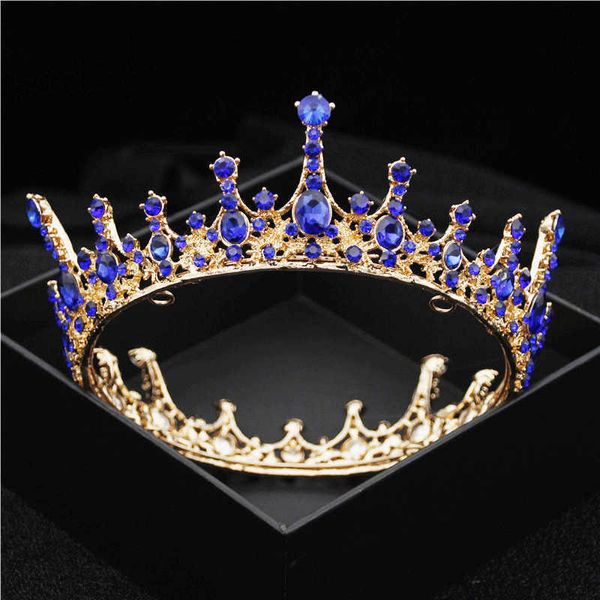 Pageant 9 Colors Blue Crystal Wedding Crown Royal Queen Tiaras Pink Red Black Round Diadem Невеста для волос Аксессуары для волос X0625