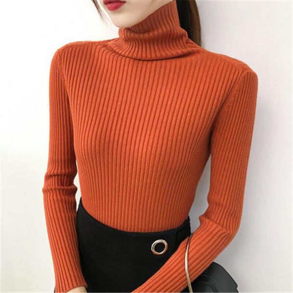 

women's sweaters turtleneck women pullover sweater high elasticity knitted ribbed slim jumper autumn winter basic female pz2524, White;black