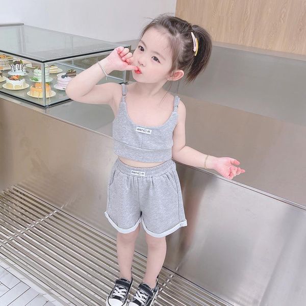 

clothing sets sports suit for girl 2021 summer sleeveless set patchwork shirt and shorts casual tracksuit kids two pieces, White