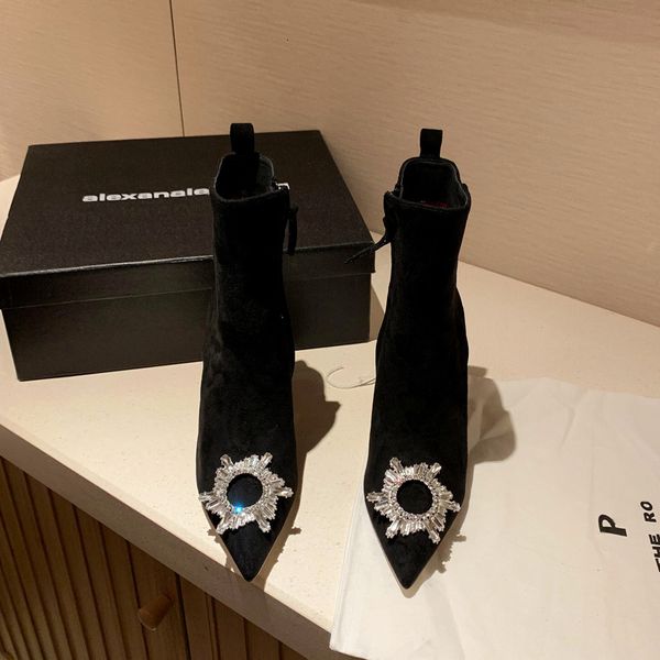 

dress shoes 2021 spring fashion pointed short boots white stiletto heels women's party dress bridal wedding sk25, Black