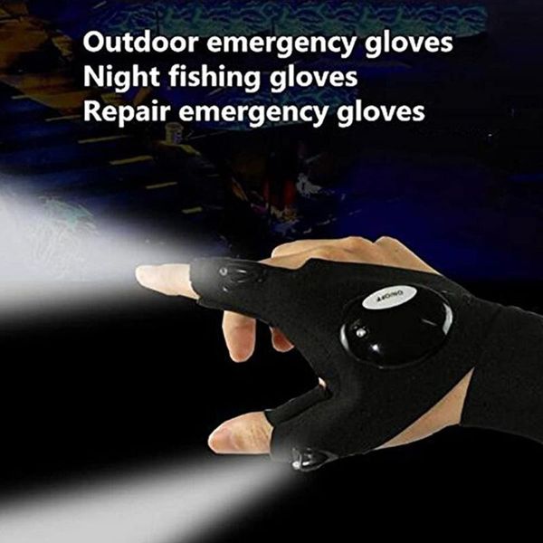 

1pair half-finger gloves led flash light luminous multifunctional with bright portable lighting for outdoor sports cycling, Black