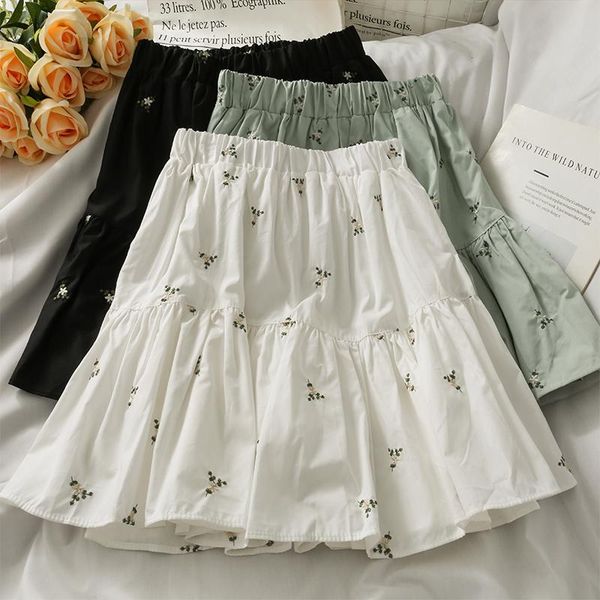 

embroidered elastic waist slim sweet a-line skirt girls skirts, Black