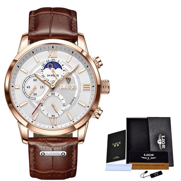 

men watches man fashion leather watch waterproof chronograph quartz wristwatch watch relogio men, Slivery;brown