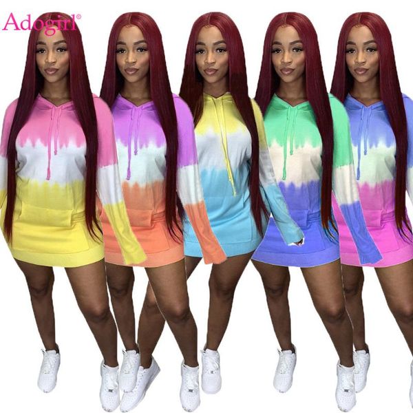

adogirl autumn changing color hoodie sweatshirt dress long sleeve pockets casual hooded sports vestidos fall clothing dresses, Black;gray