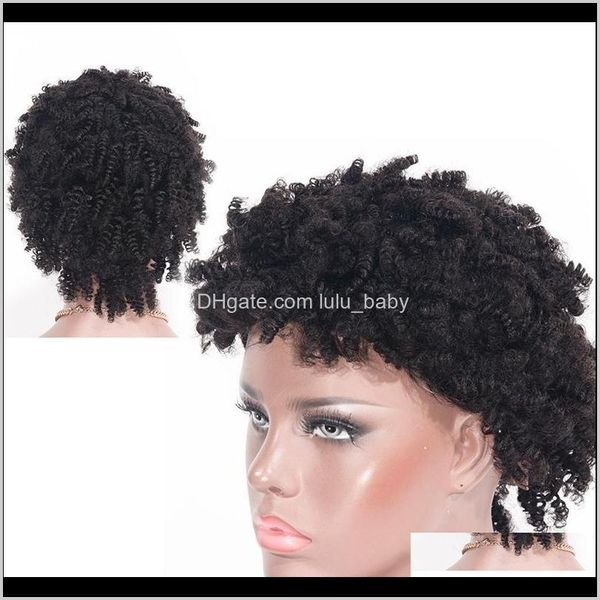 Zhifan Afro Stil 8 inç Kısa Kinky Kıvırcık Bob Tam İnsan Saç Siyah Kadınlar Için NASCM 2GDMF