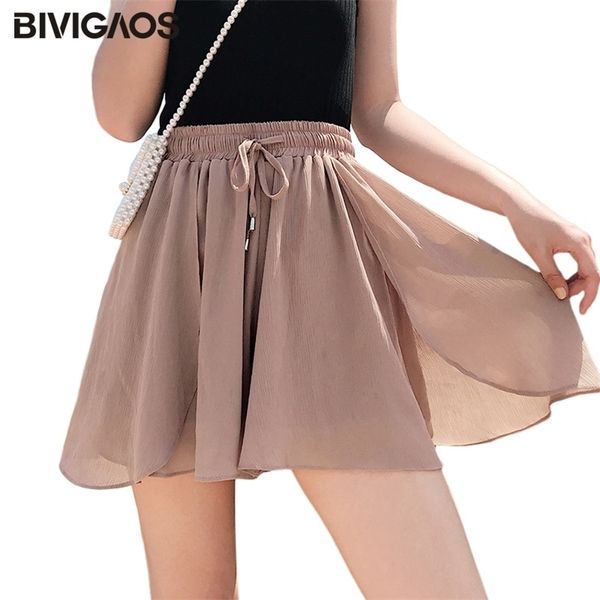 

bivigaos summer ruffled petals chiffon skirt shorts new tide thin high waist loose wide leg shorts women casual short culotte 210323, White;black