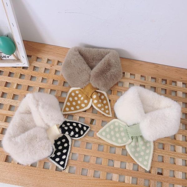 

scarves soft plush baby girl scarf winter faux fur cute dot collar children neck warmer kids outdoor neckerchief, Blue;gray