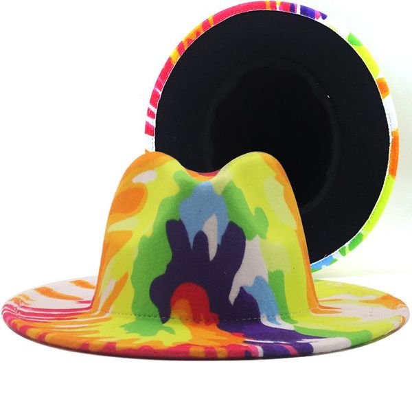 

wide brim hats clown print patchwork woolen felt fedora hat with women men spring autumn jazz panama fashion party, Blue;gray