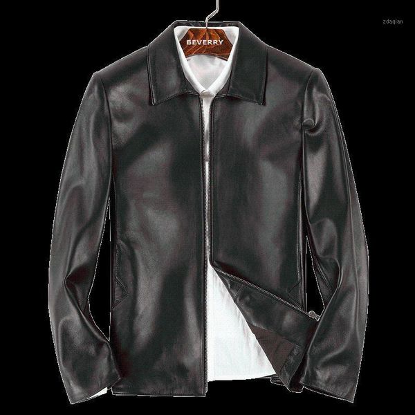 

men's leather & faux genuine jacket men 2021 spring autumn real sheepskin coat korean jackets veste cuir homme kj1967, Black