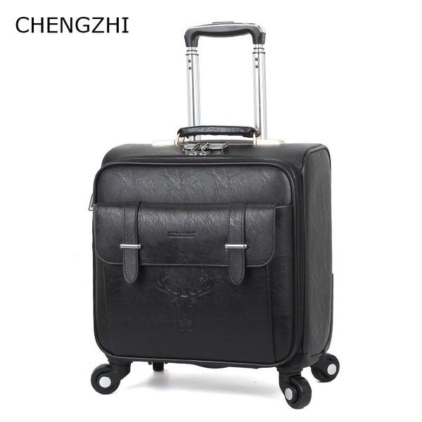 

suitcases chengzhi 18inch men business carry on travel luggage pu leather rolling spinner trolley boarding box