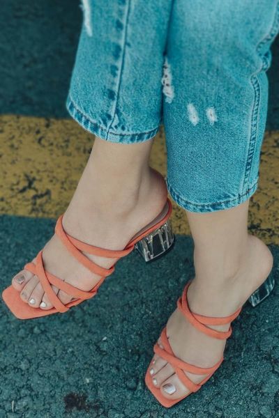 

slippers jaha suede transparent heel banded orange high-heeled, Black