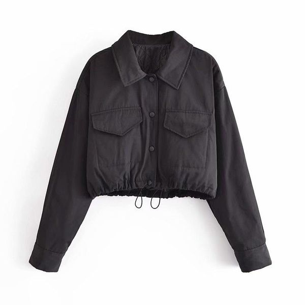 

women's jackets woman casual black loose short 2021 autumn female oversized warm pocket jacket ladies solid basic button outwear, Black;brown