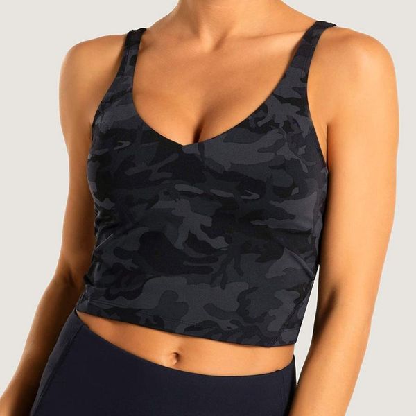 

ladies sports fitness vest camouflage black printed u-neck short slim fit sleeveless casual chest pad yoga outfit