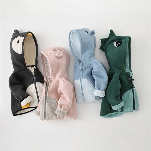 

autumn winter kids dinosaur jacket for baby fashion girls boy coat double-sided fleece children's clothing 0-5y 211204, Blue;gray