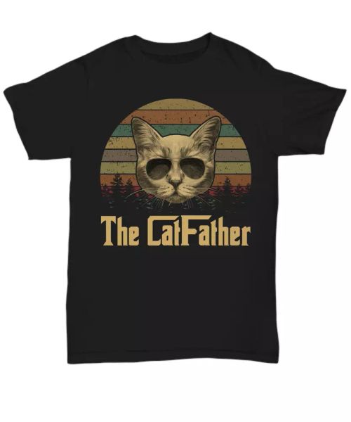 

the cat father t-shirt for cat lover dad men kitten daddy tee catfather vintage, White;black