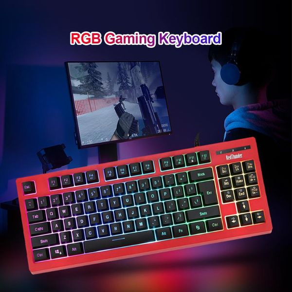 

professional ultra-slim wired keyboard 87-key mechanical feel rgb backlight gaming for desklappc keyboards