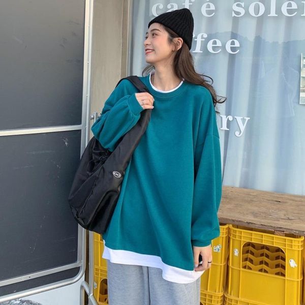 

women's hoodies & sweatshirts sportswear fashion in 2021 loose long sleeve lazy two-piece blouse, Black