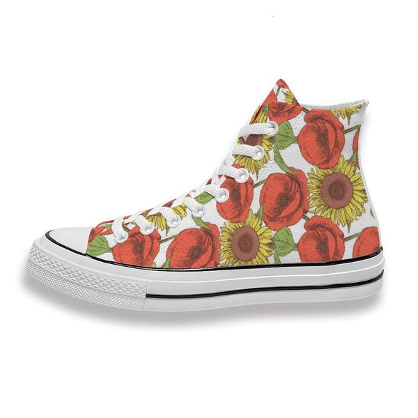 

custom printed sunflower and red flower sneakers high mens womens running shoes skateboard diy trainers canvas casual shoe