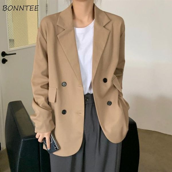 

women's suits & blazers women solid double breasted harajuku notched spring autumn long sleeve baggy leisure all-match korean style fas, White;black