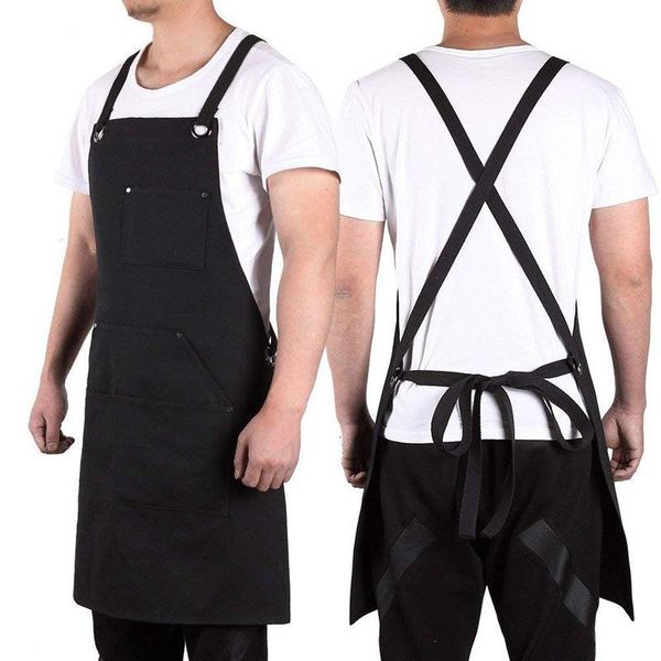 

canvas work apron with tool pockets cross-back straps & adjustable heavy duty for men and women aprons