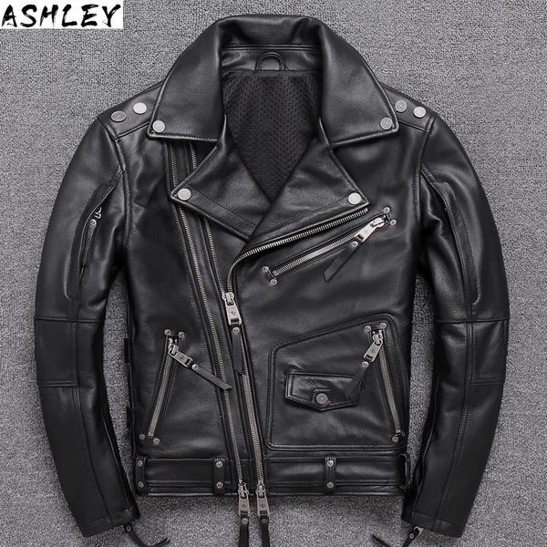 

men's leather & faux 2021 jacket men genuine warm rock sheepskin coat winter and spring, Black