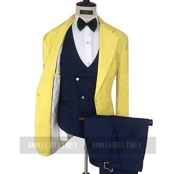 

men's suits & blazers 2021 yellow suit men 3 pieces custom made slim fit wedding groom dress tuxedo dinner party business blazer vest p, White;black