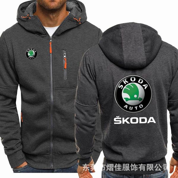 

men's hoodies & sweatshirts spring skoda logo casual hiphop long sleeve hooded fashion fleece riding zipper jacket men, Black