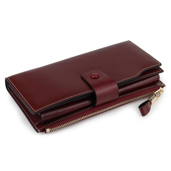 

anti theft brush wallet fashion oil wax leather large capacity wallets, Red;black