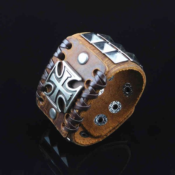 

party favor chrome/hearts bracelet silver cross gun black pyramid rivet brown cowhide punk men's and women's ornament br