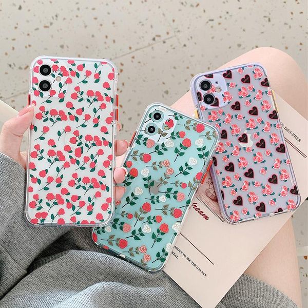 

cell phone pouches case for 11 pro max 7 8 plus shockproof fashion flower transparent hard pc back cover x xs xr
