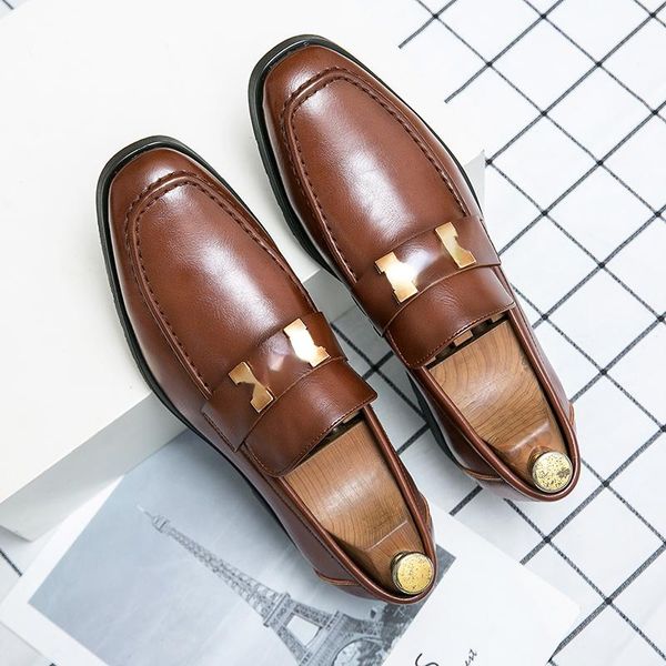 

2021 new men shoes outdoors spring autumn Simplicity round toe PU leather Casual business shoes fashion Classic comfortable loafers DP005-1, Black