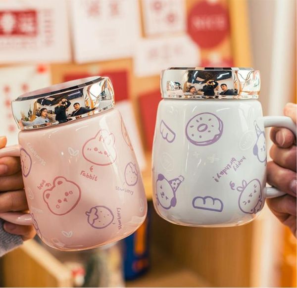 

mugs 480ml cute cartoons creative mug with lid spoon ceramic cup couple office household water personality trend