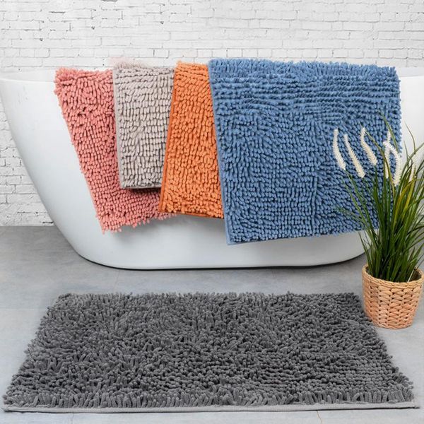 

non-slip shaggy chenille bath mat soft microfibers bathroom rug with water absorbent, machine washable, 50x180 cm charcoal grey carpets