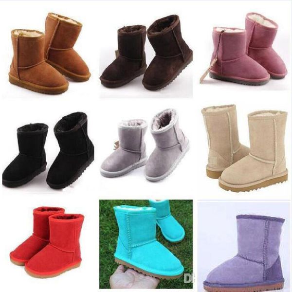 

kids boots boys and girls australia style kid baby snow boots waterproof slip-on children winter cow leather shoes size21-35, Black