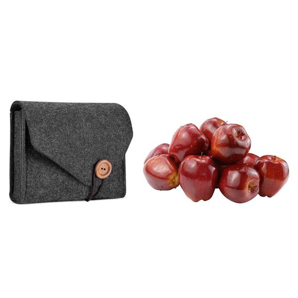 

party decoration 1 pcs key coin package mini felt pouch dark gray & 12 fake fruit apples artificial lifelike