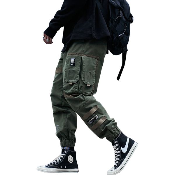 

men's pants men cargo muti pockets streetwear man sweatpants male hip hop track cotton trousers w6kh, Black