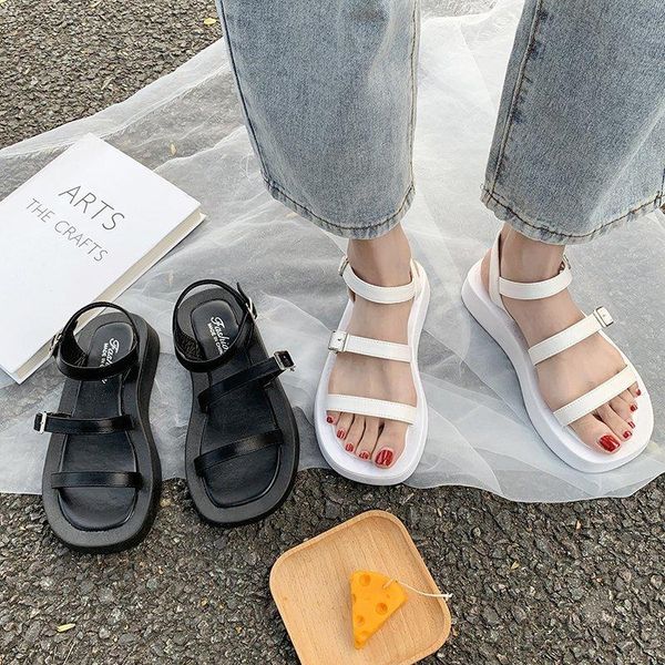 

sandals platform shoes women 2021 summer causal female narrow band big sole sport white peep toe, Black